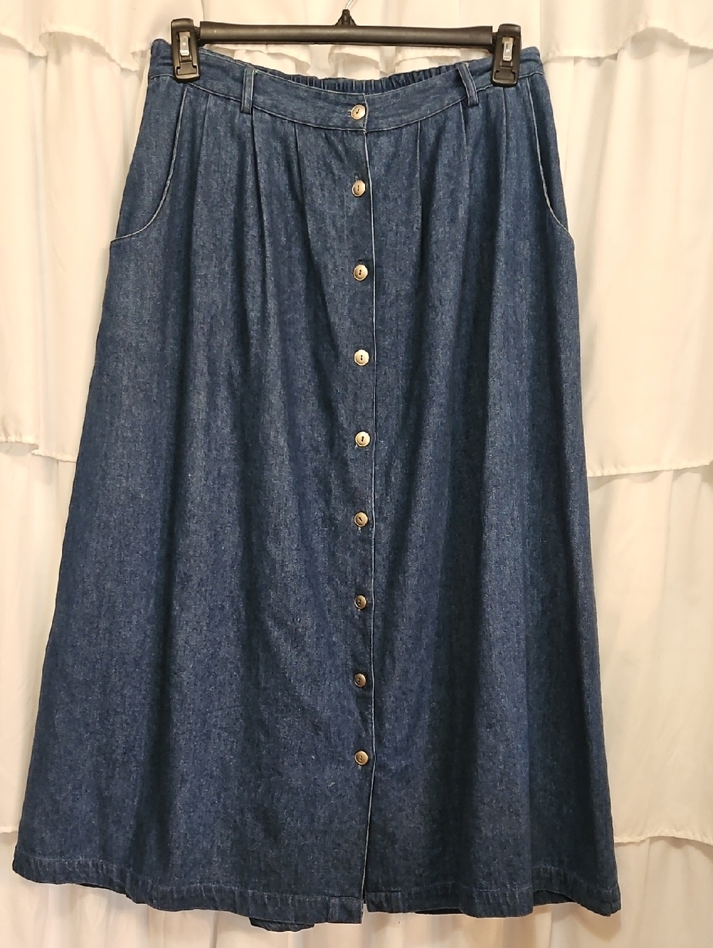 Vintage Blue Denim Button-Front Maxi Skirt